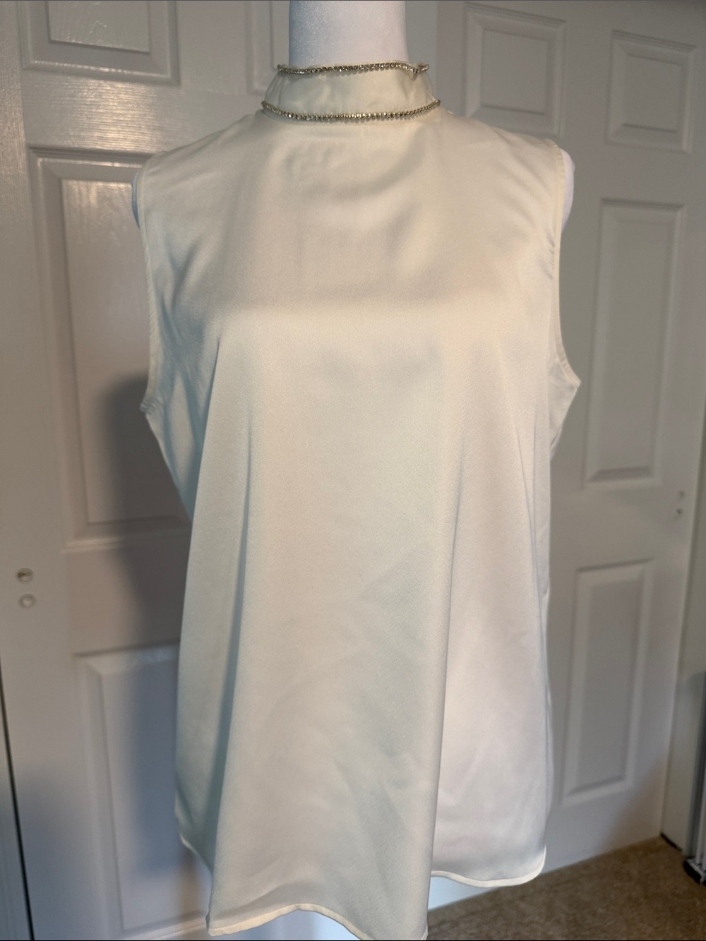 Ann Taylor Sleeveless Mock Neck Tank Top with rhinestone detail- White - Medium